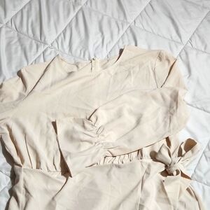 Cream, half faux-wrap mini dress